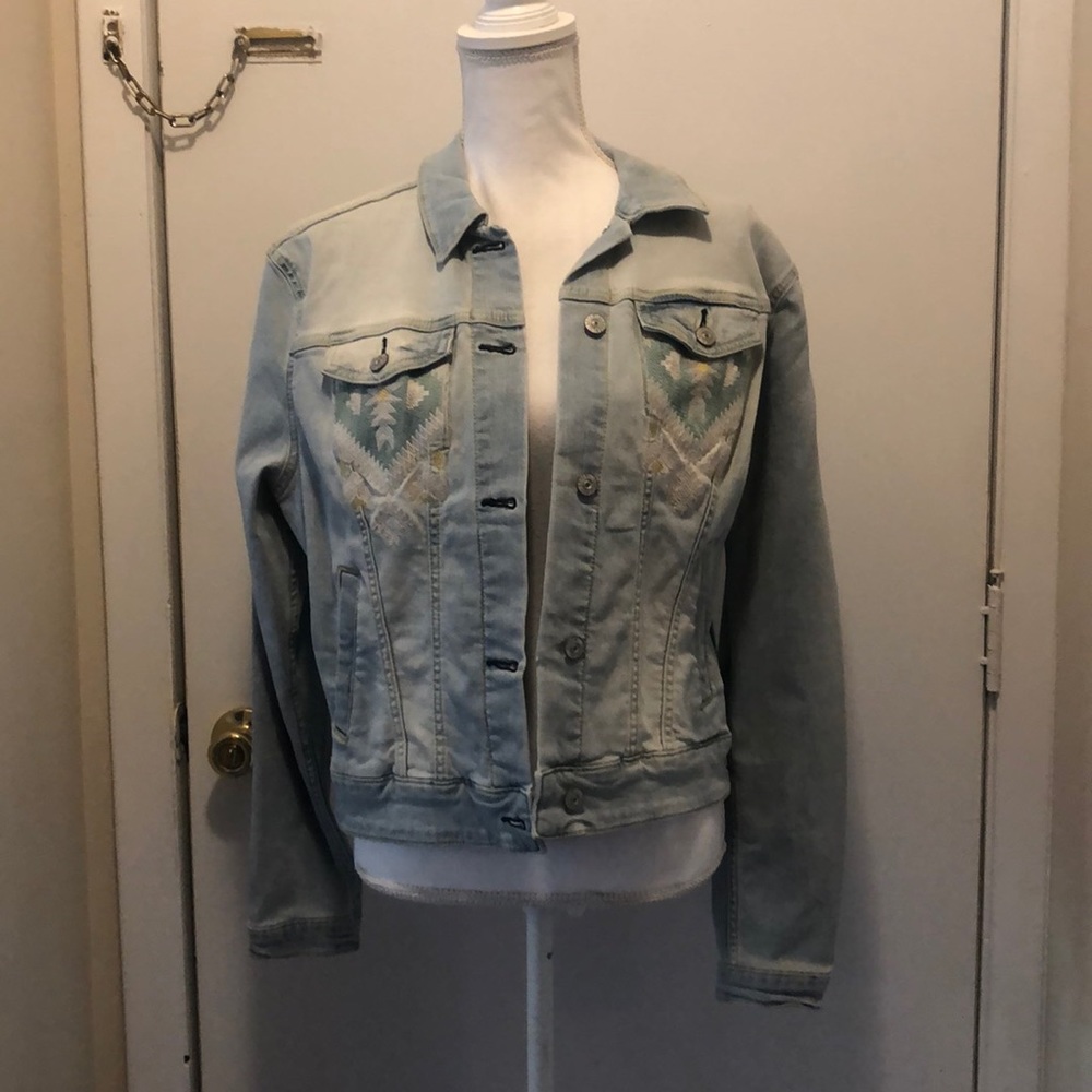 Lularoe harvey L - embroidered jean jacket